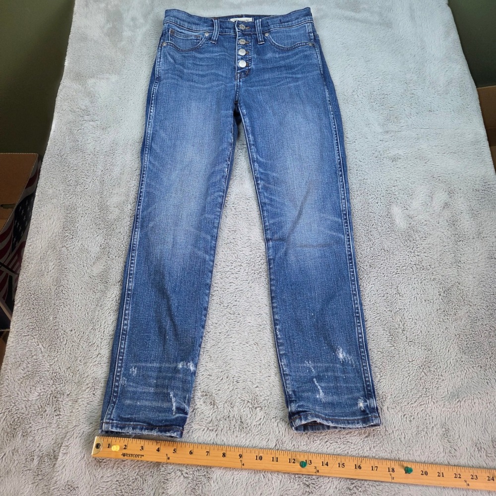 Madewell Slim Straight Jeans Womens Sz 26 Button Fly High Rise Distressed Blue